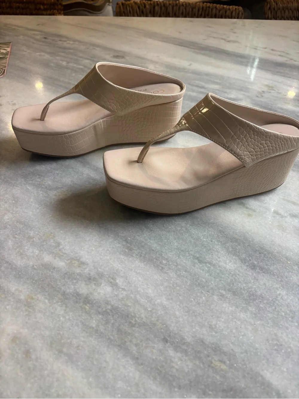 Coconuts by Matisse Cream Croc-Embossed Wedge Sandals